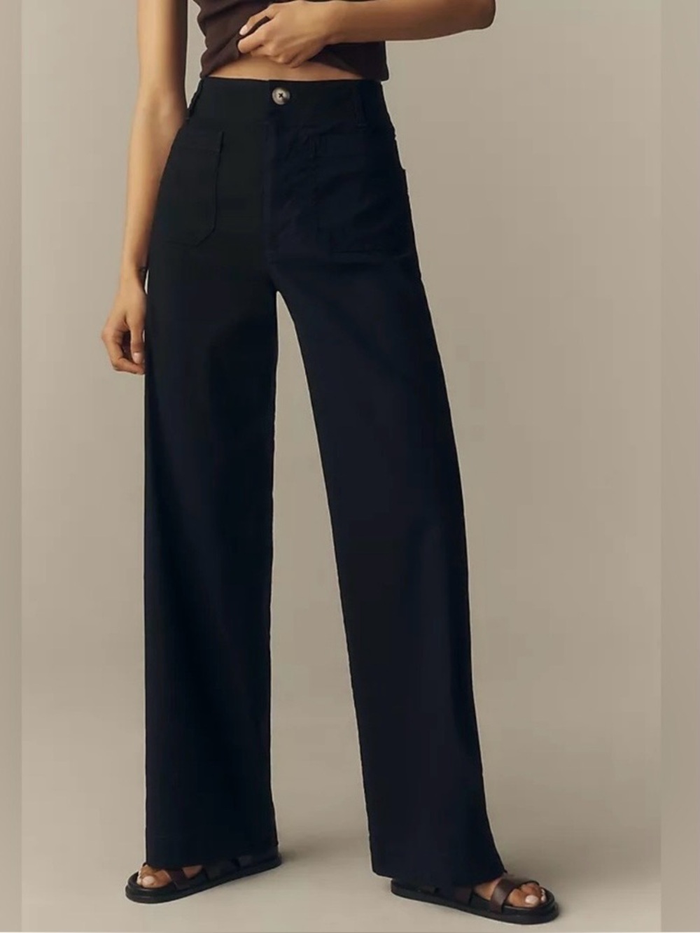 Maeve Colette Full-Length Wide-Leg Pants Black Size 30 Magic Fabric